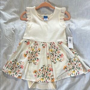 Old navy Cream floral Sundress Sleeveless Flutter Sleeve skirted body suit